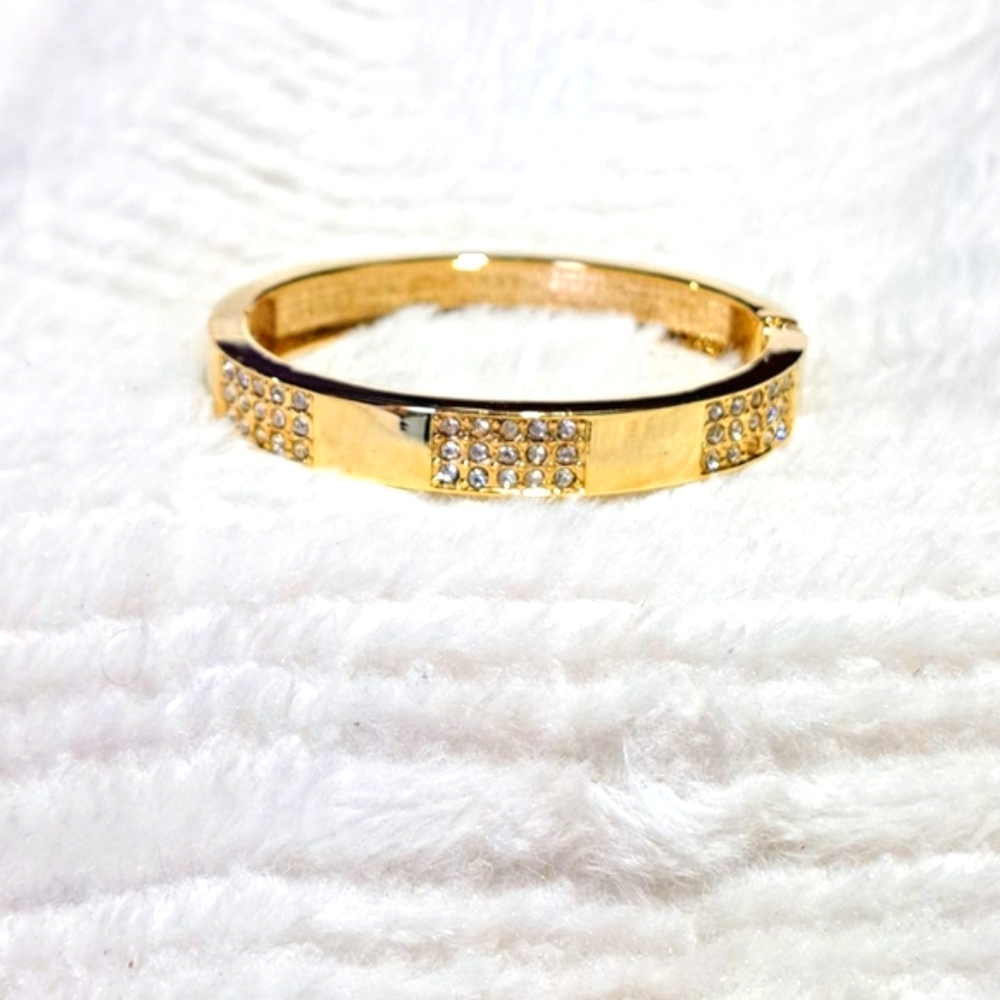 Women's Fashion Costume Gold Bangle Bracelet with Rhinestones - Picture 2 of 10